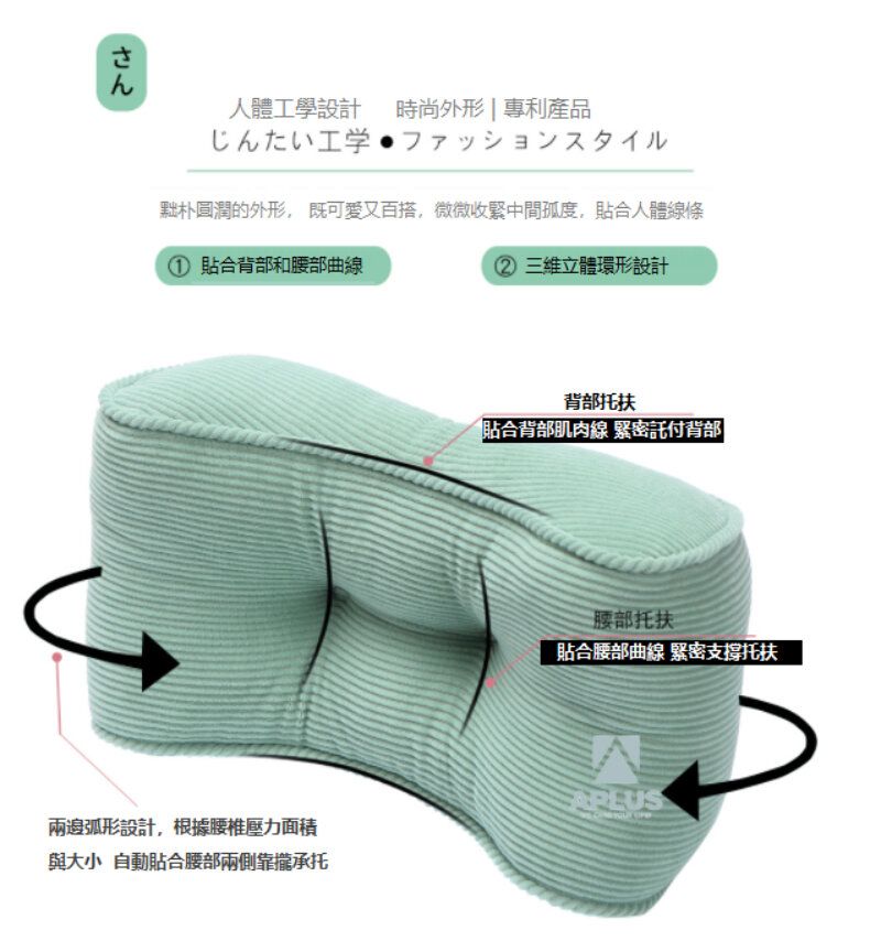 日式燈芯絨腰墊枕(藍色) |小巧柔軟的腰枕 |舒適呵護腰部護枕