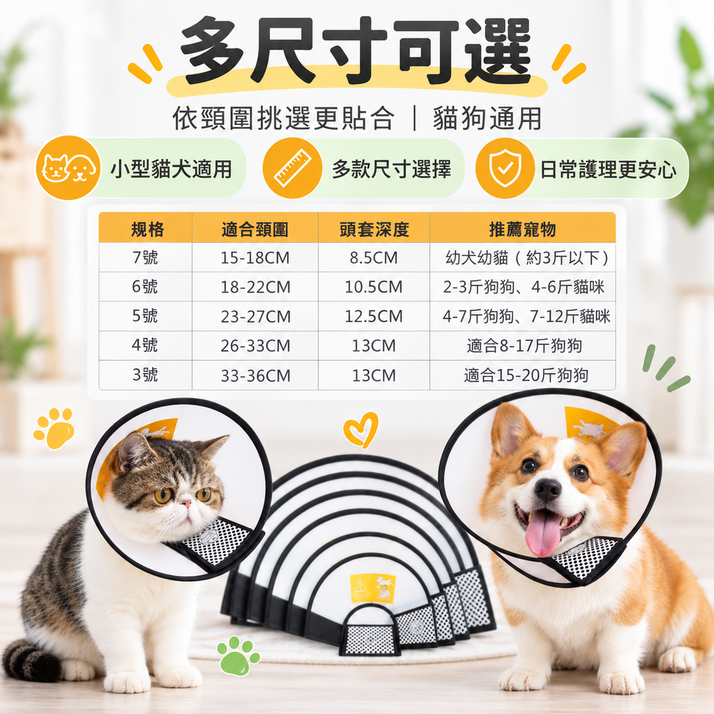 伊莉莎白頸圈(頸圍18-22cm│貓狗通用)│絕育圈│寵物防咬圈│術後防舔圈