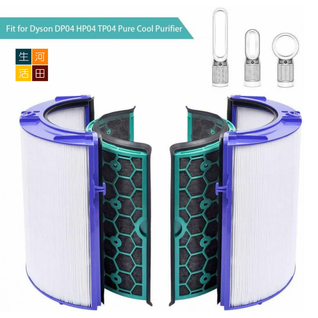 4件裝完整替換空氣過濾網組HEPA含活性碳濾芯適用於Dyson Pure Cool Link TP04 DP04 Hot + Cool Link HP04空氣清新機 (副廠代用產品）