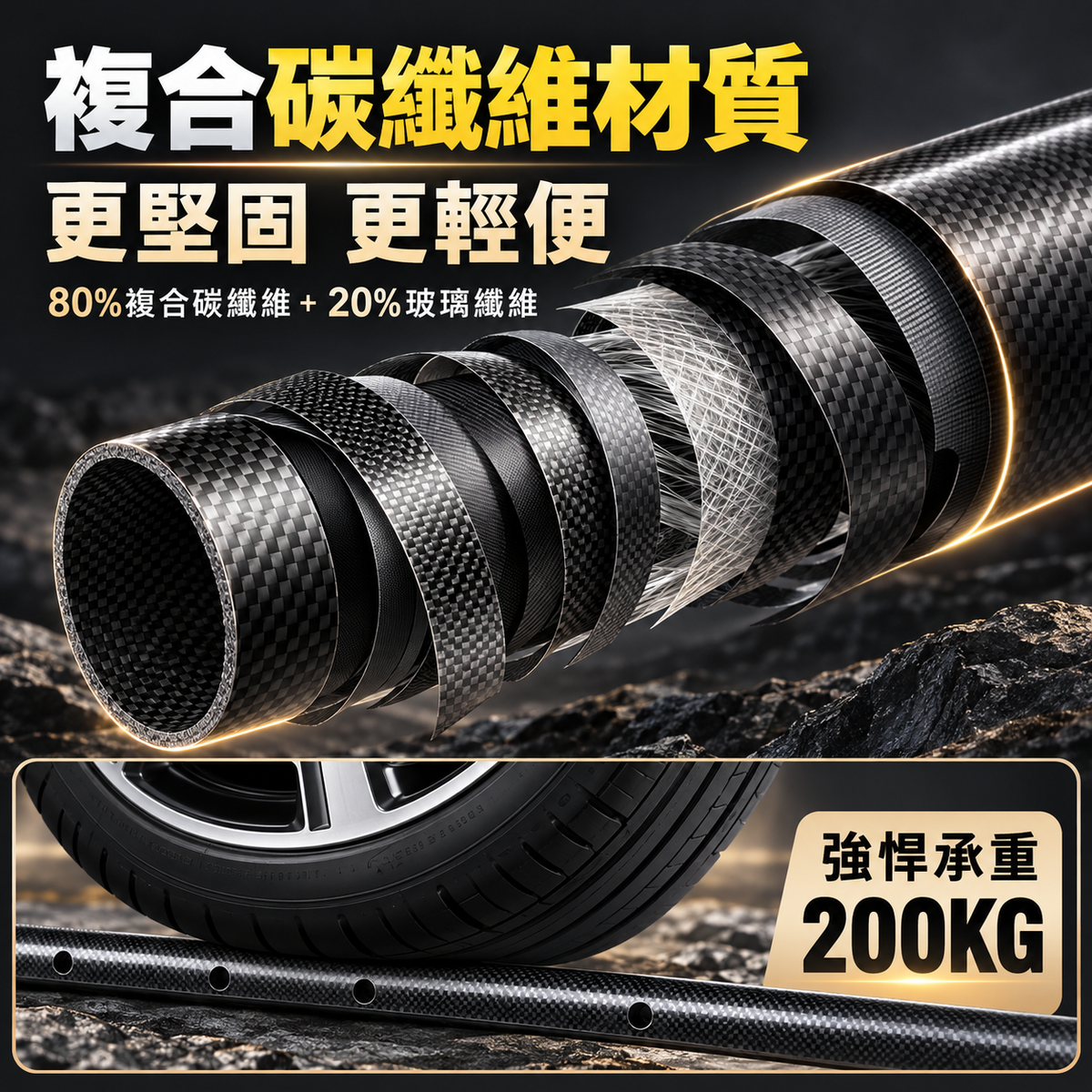 碳纖維輕便防滑拐杖(黑色四腳款|高度可調)|長者專用防摔杖|下肢傷患者中風康復者拐杖|步行登山杖
