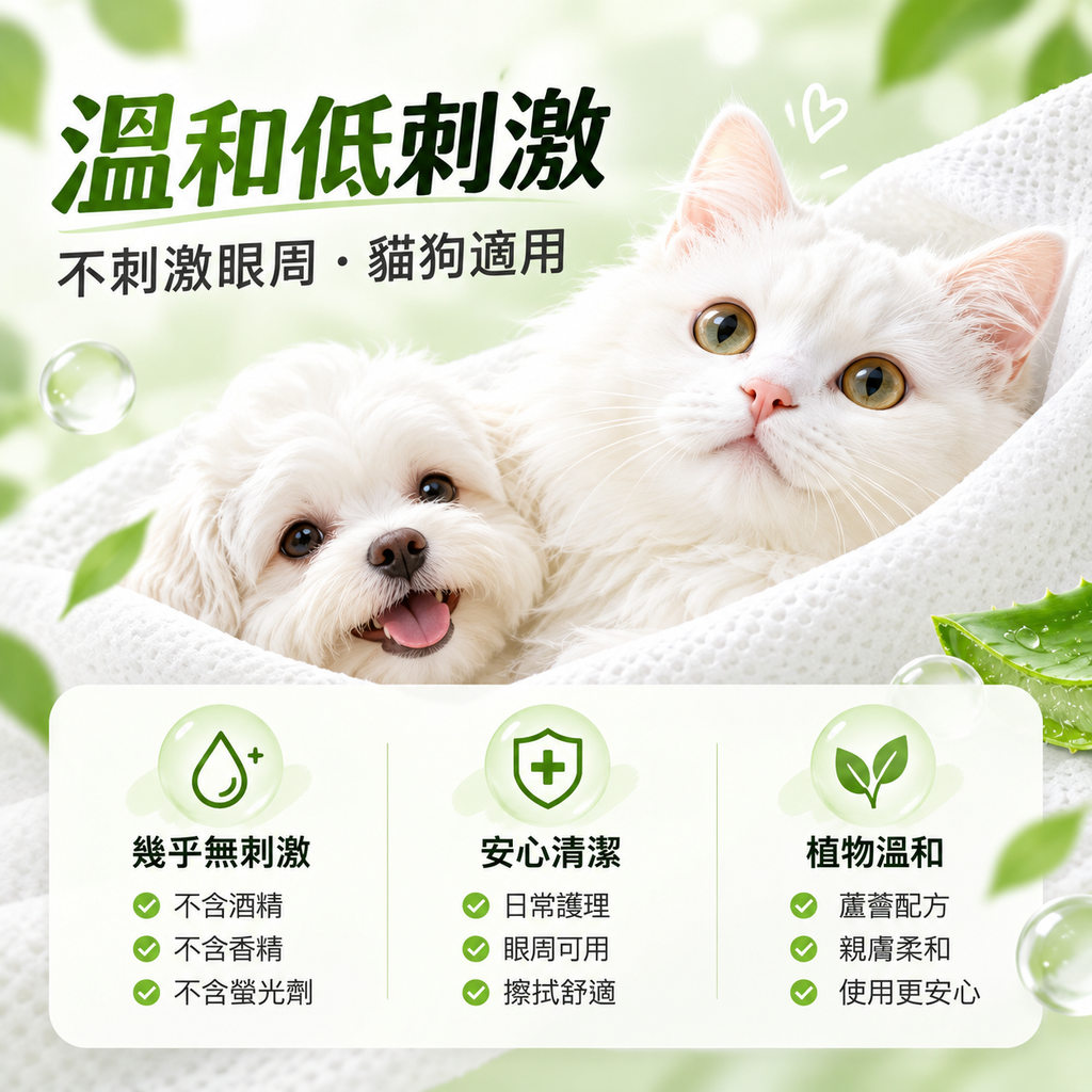 寵物淚痕清潔濕紙巾(130片│貓狗通用)│眼部護理拋棄式濕紙巾│毛孩眼角淚痕清潔棉片│寵物溫和護眼濕紙巾