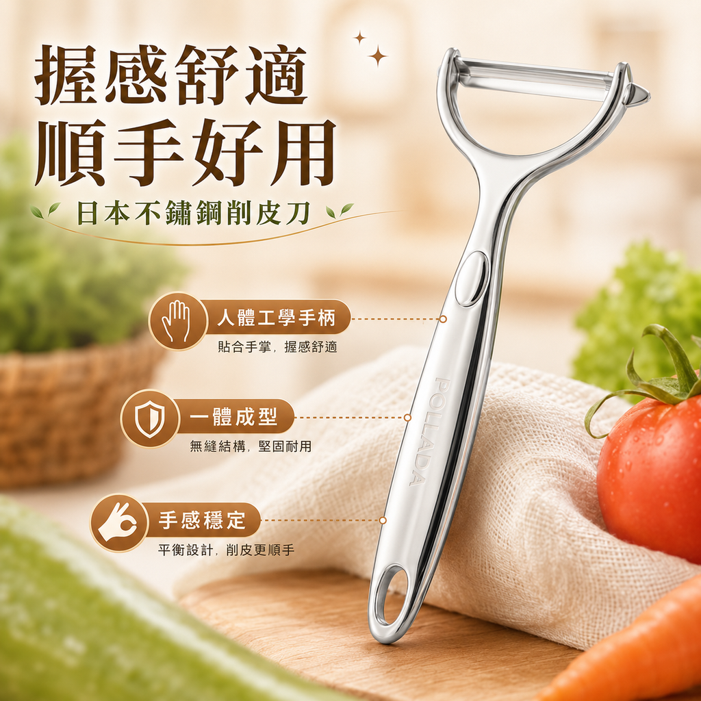 Pollada日式不銹鋼削皮刀│挖孔設計靈活刀頭