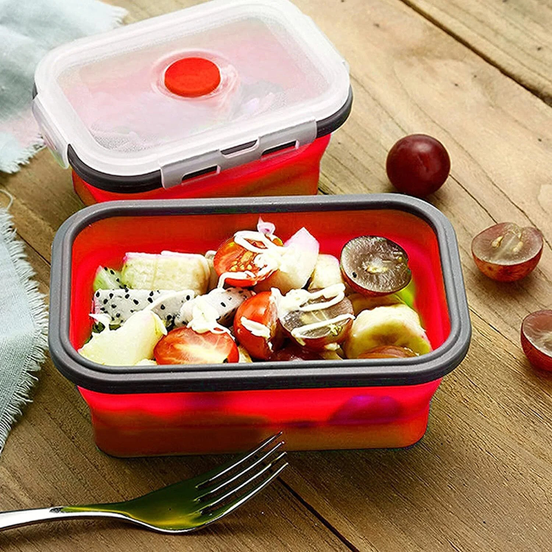 可折疊矽膠飯盒3件套裝 微波爐飯盒 雪櫃保鮮盒 (藍色)