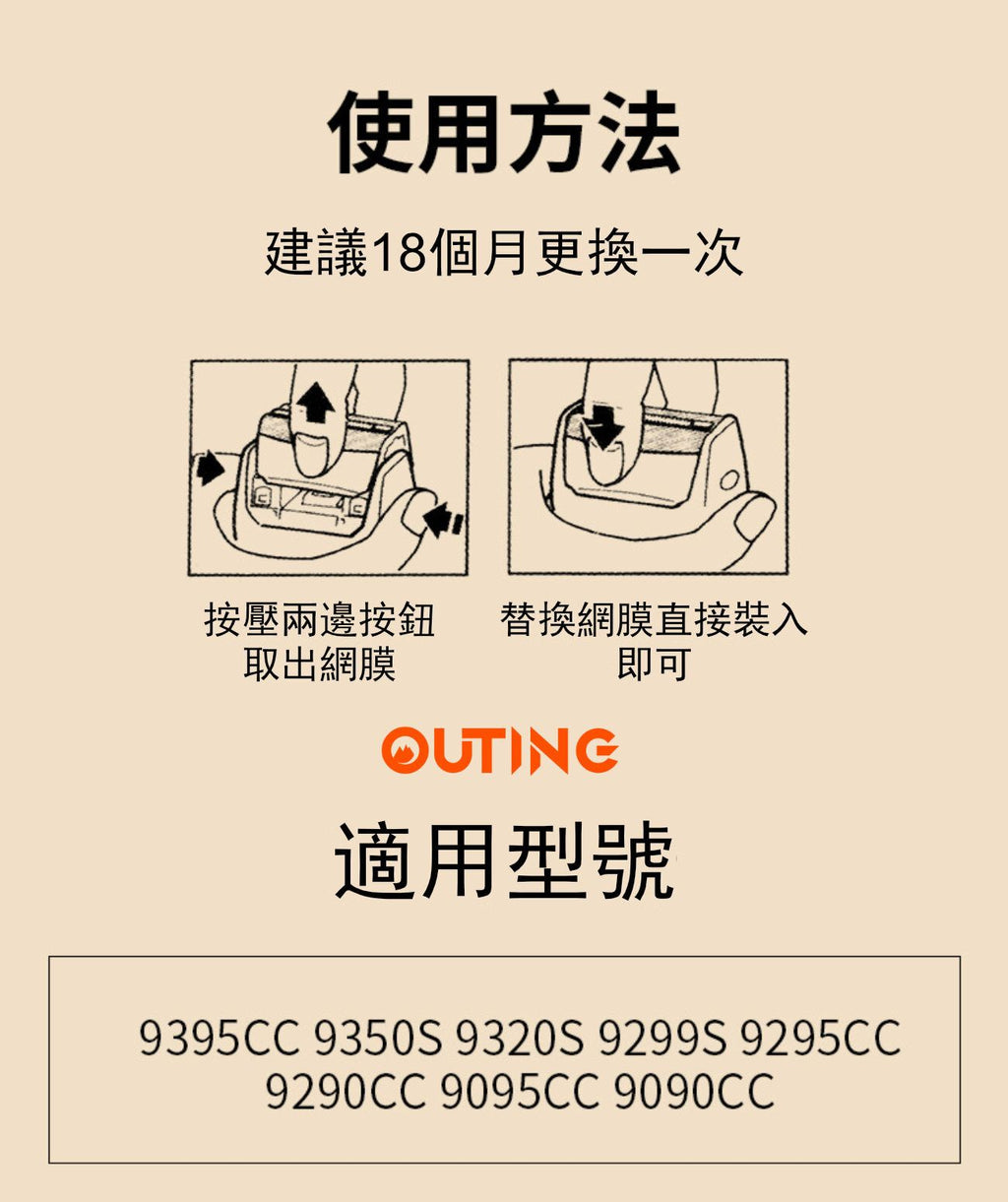 博朗代用 Braun Series 9系剃鬚刀專用刀頭網替換裝(黑色|非原廠代用品) 9395CC 9350S 9320S 9299S 9295CC 9290CC 9095CC 9090CC 92B