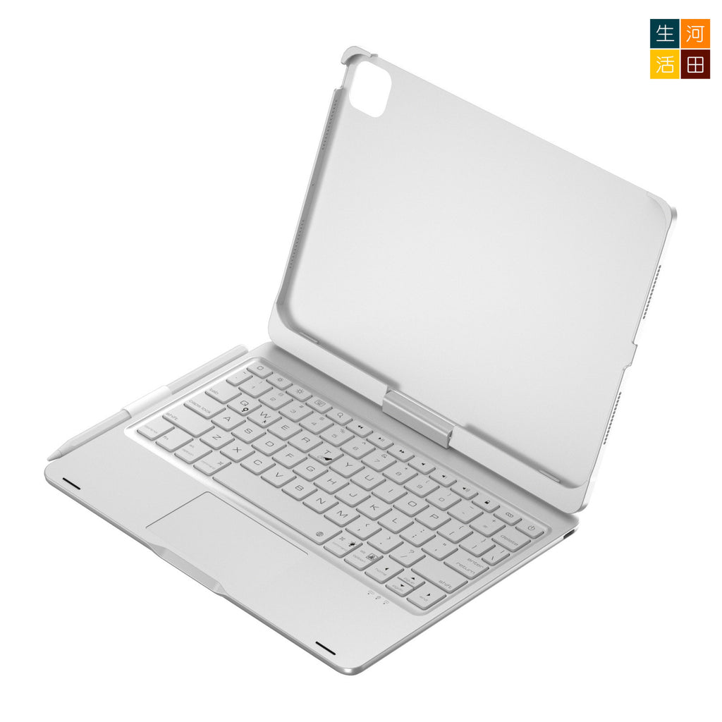 iPad Pro 7/8th 2025 2025 24 11 旋轉鍵盤保護套(銀色) A3357 A3358 A3359 A2836 A2837 A3006觸控板 7色背光 — 產品詳圖