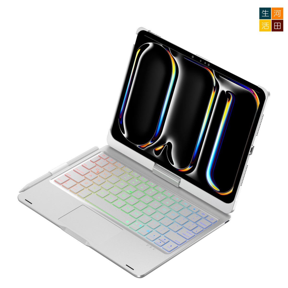 iPad Pro 7/8th 2025 2025 24 11 旋轉鍵盤保護套(銀色) A3357 A3358 A3359 A2836 A2837 A3006觸控板 7色背光 — 產品詳圖