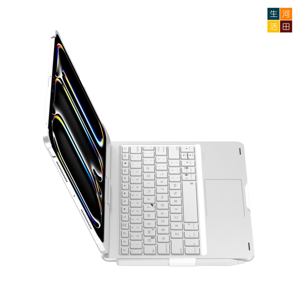 iPad Pro 7/8th 2025 2025 24 11 旋轉鍵盤保護套(銀色) A3357 A3358 A3359 A2836 A2837 A3006觸控板 7色背光 — 產品詳圖
