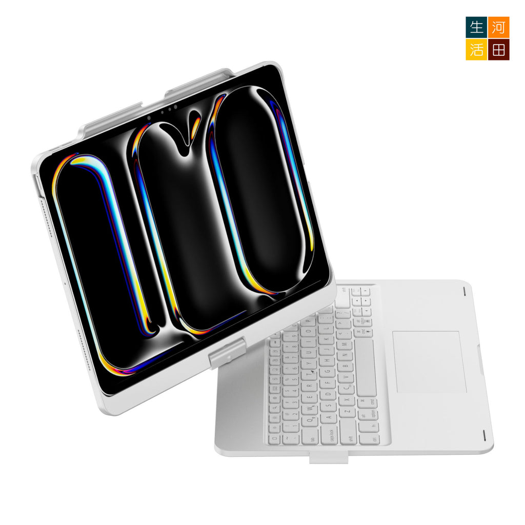 iPad Air/Pro 7&8th 2025 24 13" 旋轉鍵盤保護套(銀色) 觸控板 7色背光 A3268 A2925 A3360 A3269 A2926 A3361無線藍牙 — 產品詳圖