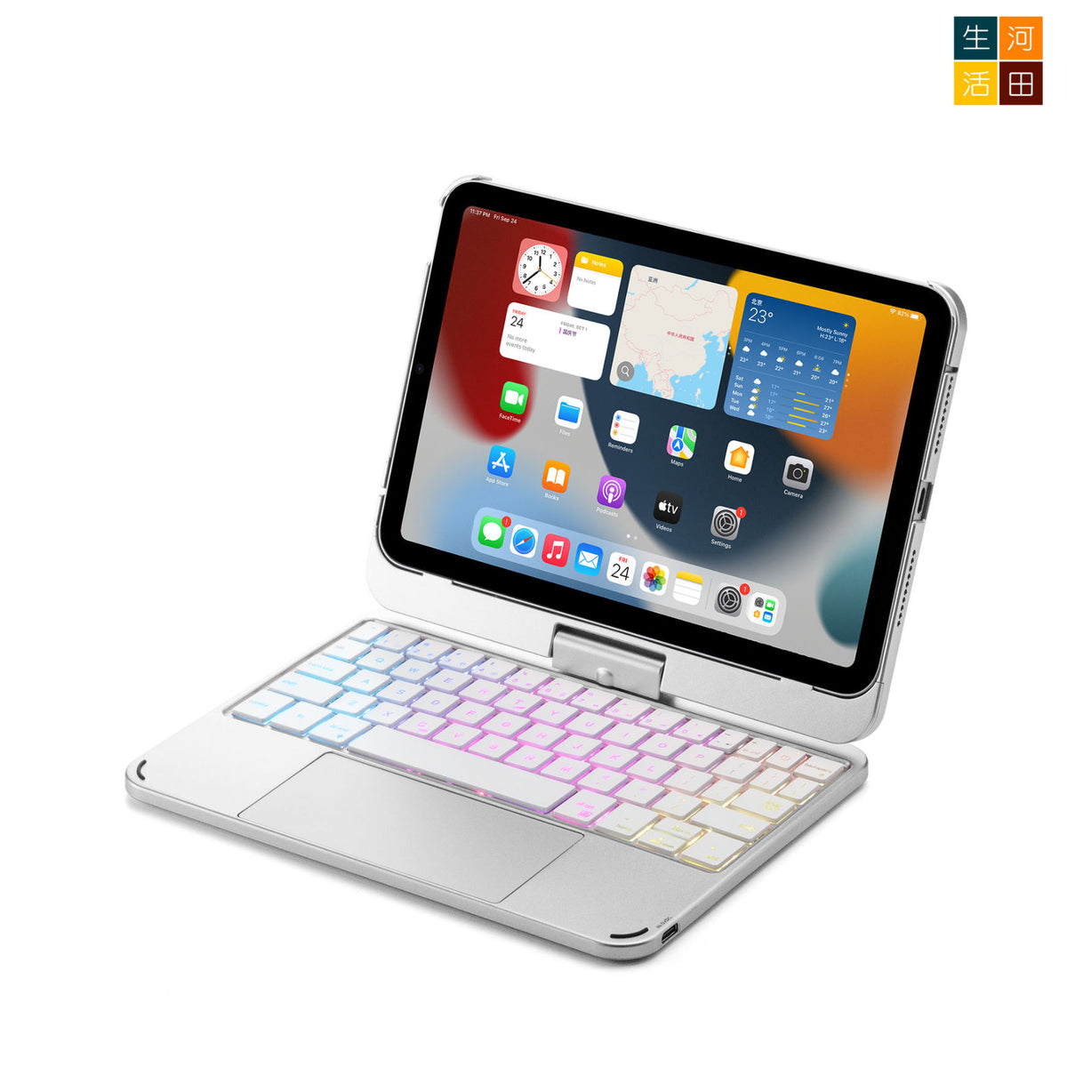 iPad mini 6 7th 2021 2024 8.3" 旋轉鍵盤保護套(銀色) 觸控板 7色背光 F83ATSBK A2993 A2995 A2996 A2567 無線藍牙 — 產品詳圖