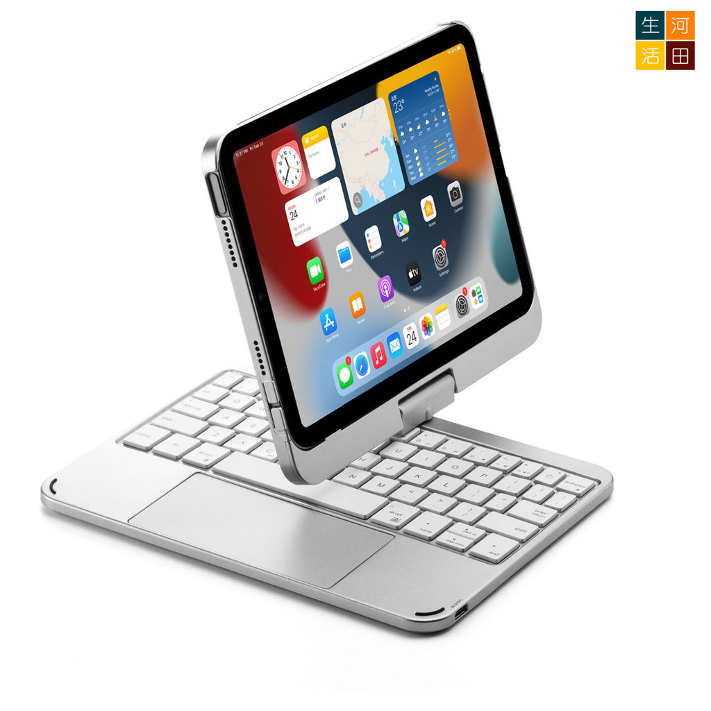 iPad mini 6 7th 2021 2024 8.3" 旋轉鍵盤保護套(銀色) 觸控板 7色背光 F83ATSBK A2993 A2995 A2996 A2567 無線藍牙 — 產品詳圖