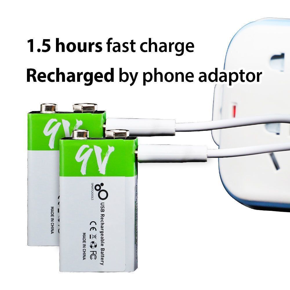 9V充電池 2件裝 Type-C USB 插頭套裝 Li-ion 650mAh