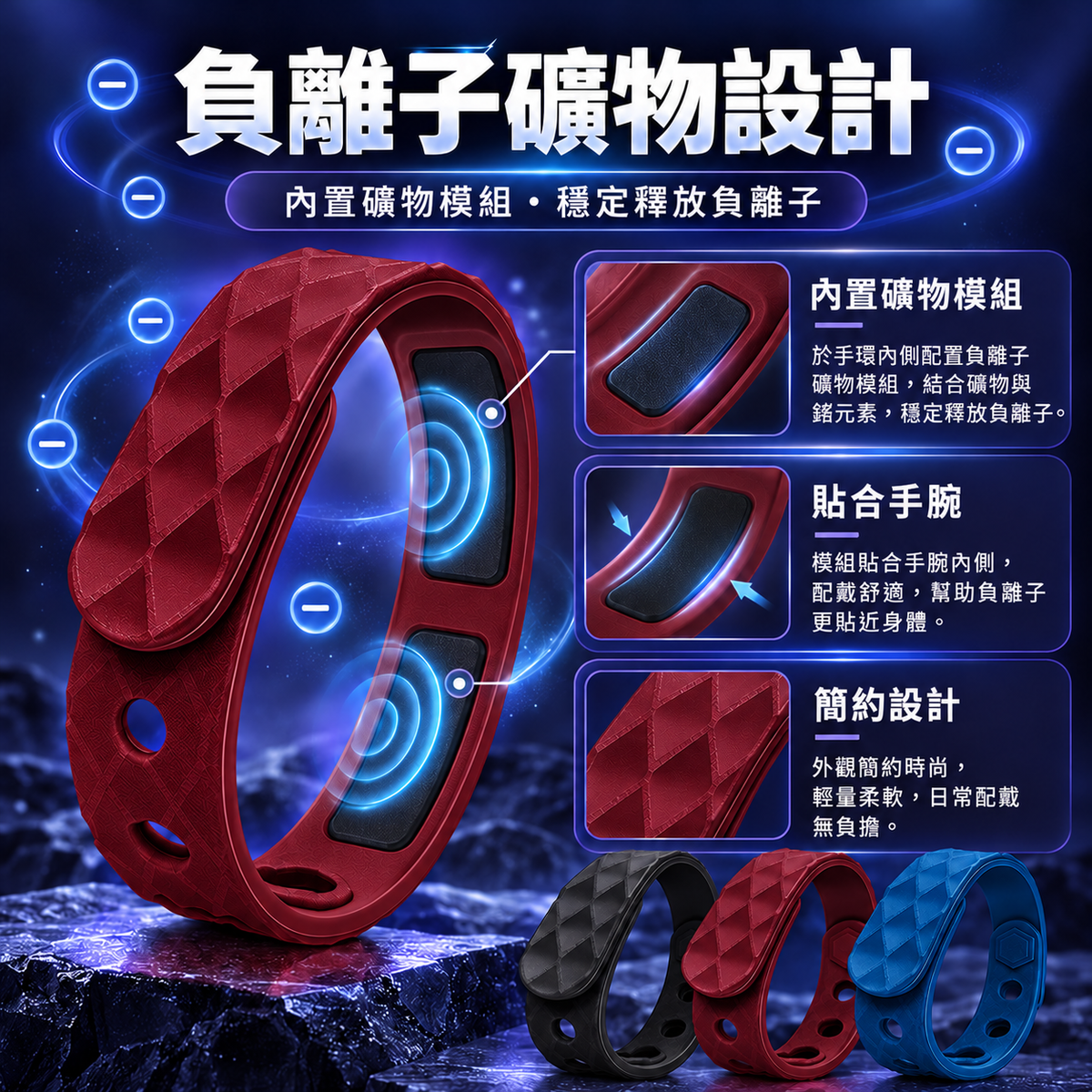 除靜電手環(黑色)| 能量手帶 | 防輻射手帶 | 防水運動手帶