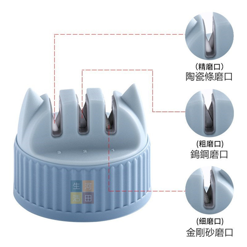 貓咪3合1磨刀器(藍色)/廚房防滑磨刀石/手動快速磨刀器/三段磨刀器/磨刀石/磨刀器/菜刀/廚房工具