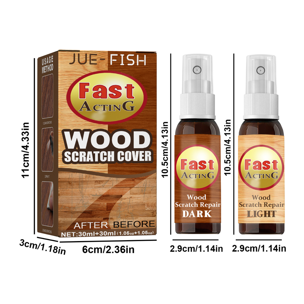 JUE-FISH 木地板刮痕修復劑 (30mlx2)│快速修復│木板補色噴霧│木製品修護│翻新補漆│防水防褪色│持久修護│