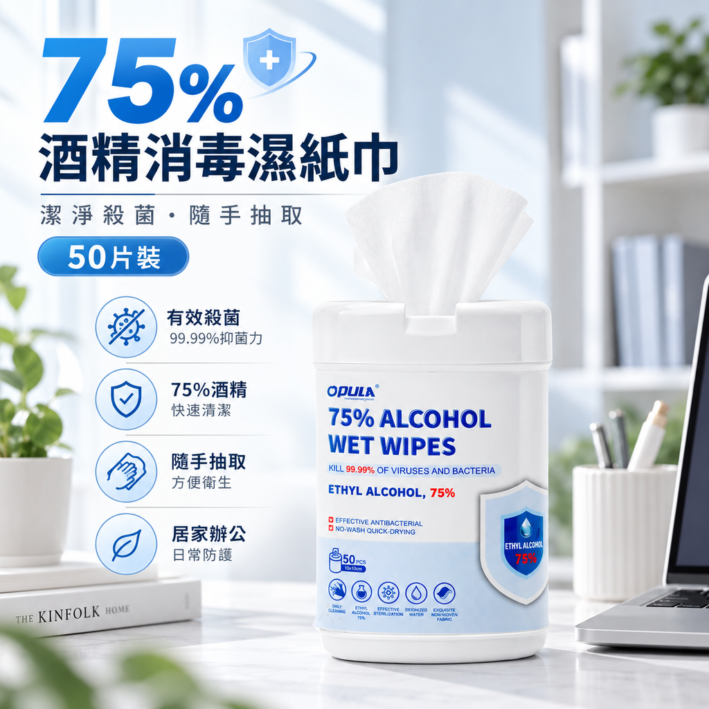 75%酒精消毒濕紙巾(50片/桶)|99%除菌防疫濕紙巾|去油清潔|RO純水溫和不傷手
