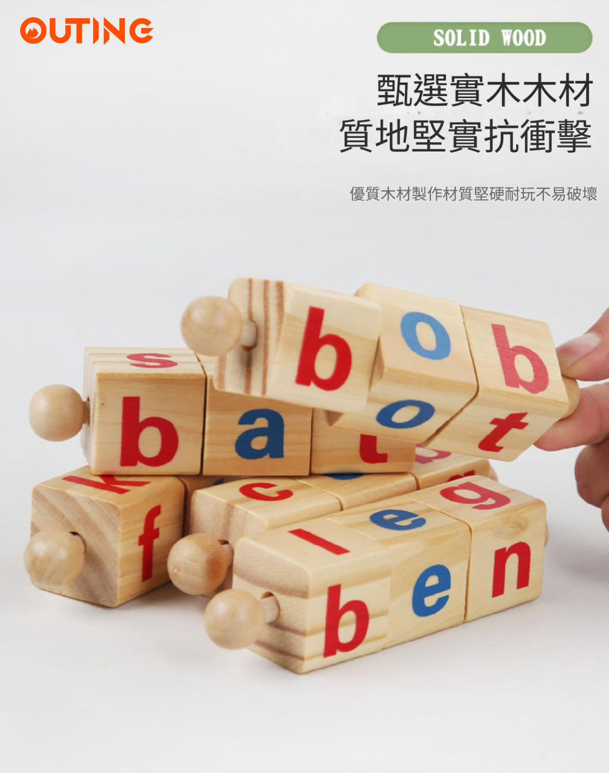 幼兒啟蒙木製拼字積木│兒童拼字樂│字母拼裝玩具│啟蒙學習字母套裝 — 產品詳圖