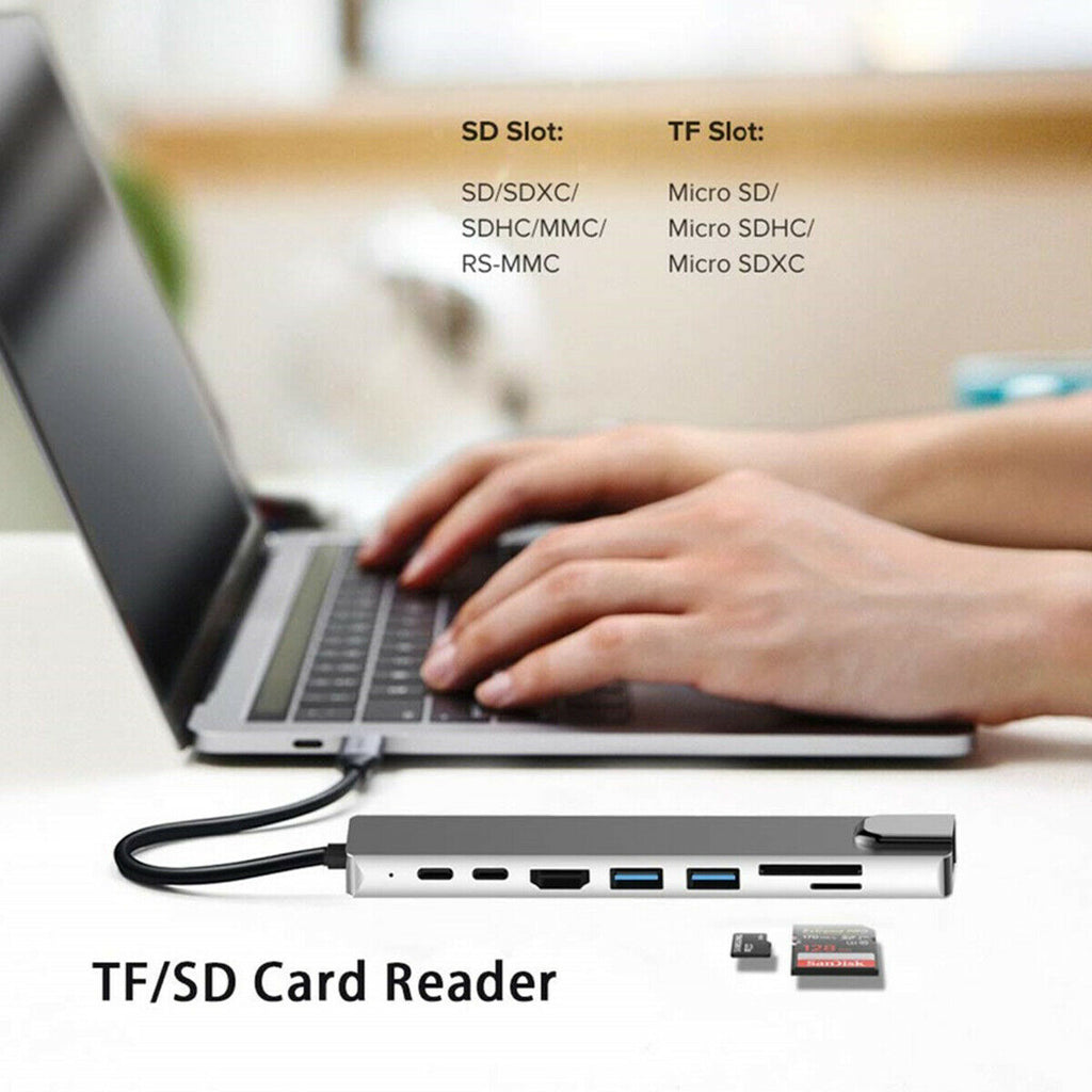 USB type C 8 in1 4K RJ45 HDMI USB 3.0 擴展器 Hub 讀卡器 適用於 Macbook Matepad Surface Pro 6 7 — 產品詳圖