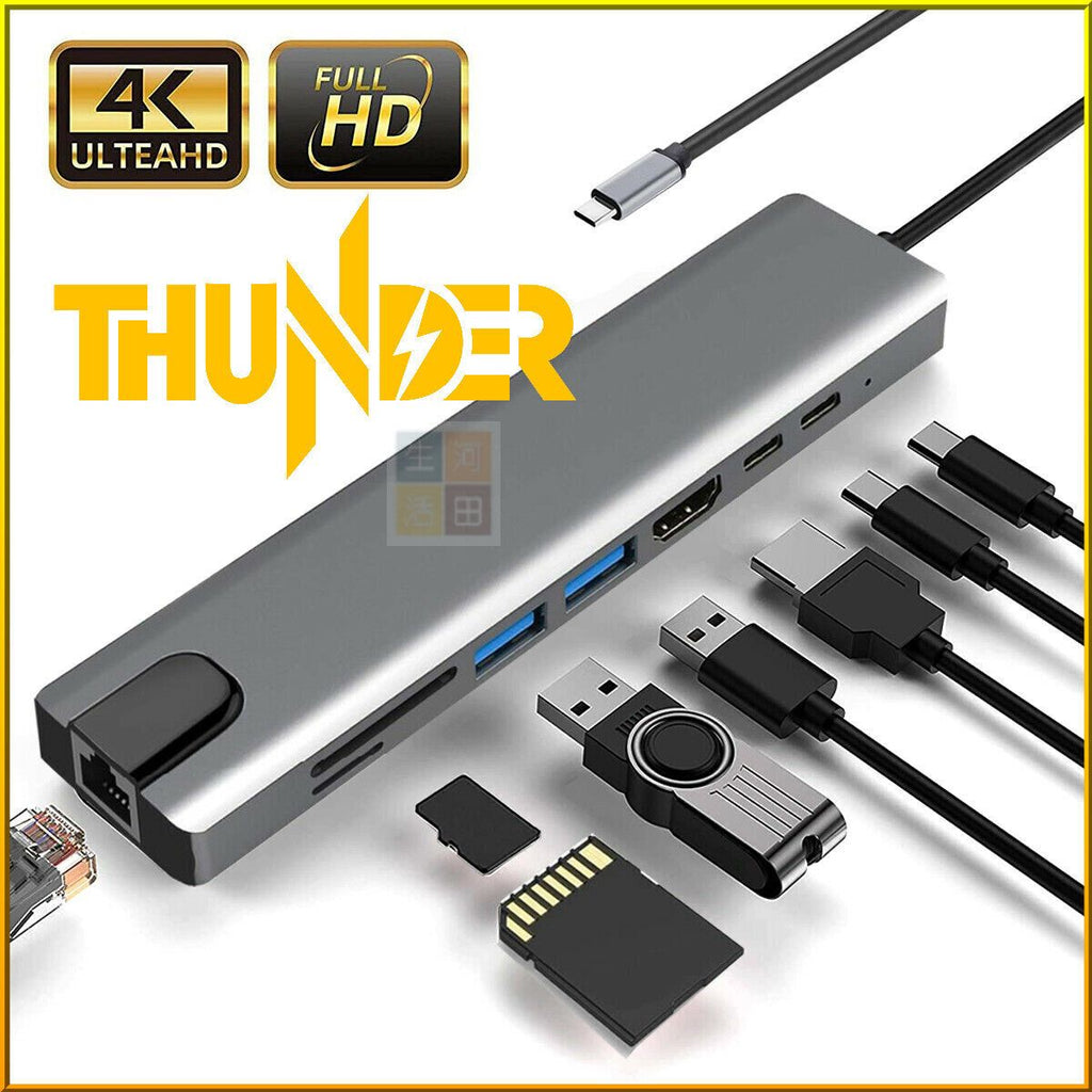 USB type C 8 in1 4K RJ45 HDMI USB 3.0 擴展器 Hub 讀卡器 適用於 Macbook Matepad Surface Pro 6 7