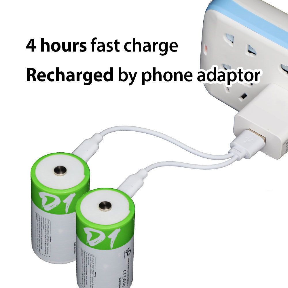 2x Type-C USB 插頭 D型 LR20 充電池 套裝 1.5V Li-ion 12000mWh